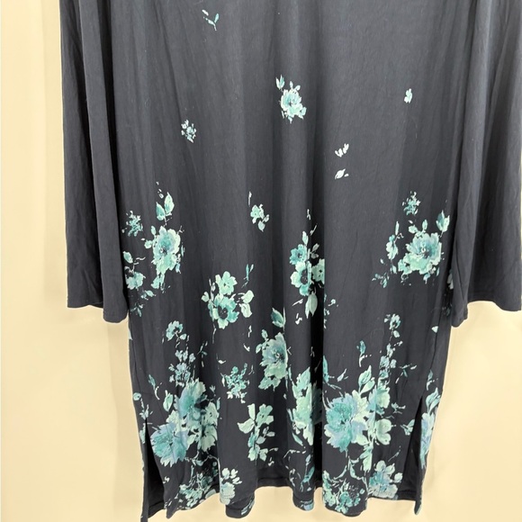 J.Jill Wearever V Neck Floral Tunic Boho Navy Blue Shirred Size Medium tall MT - Picture 6 of 16